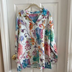 Soft Surroundings NWT women’s L Colorful Floral Button Down Shirt top